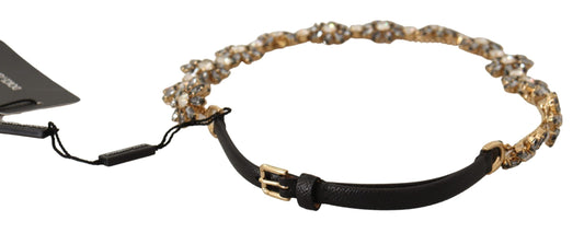 Black Daisy Crystal Dauphine Texture Belt-Dolce & Gabbana-LabelTerrace.com