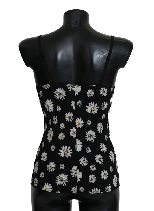 Black Daisy Print Dress Lingerie Chemisole-Dolce & Gabbana-LabelTerrace.com