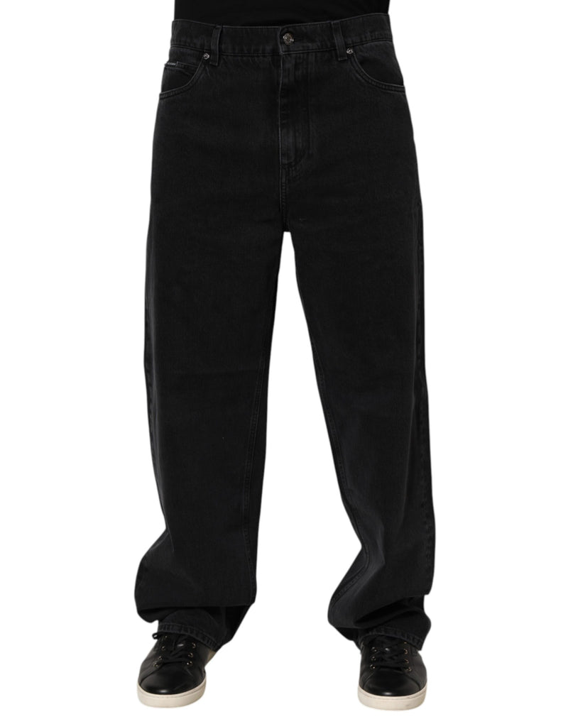 Black Denim Wide Leg Relaxed Fit Pants Jeans-Dolce & Gabbana-LabelTerrace.com