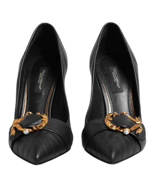 Black Devotion Leather Heels Pumps Shoes-Dolce & Gabbana-LabelTerrace.com