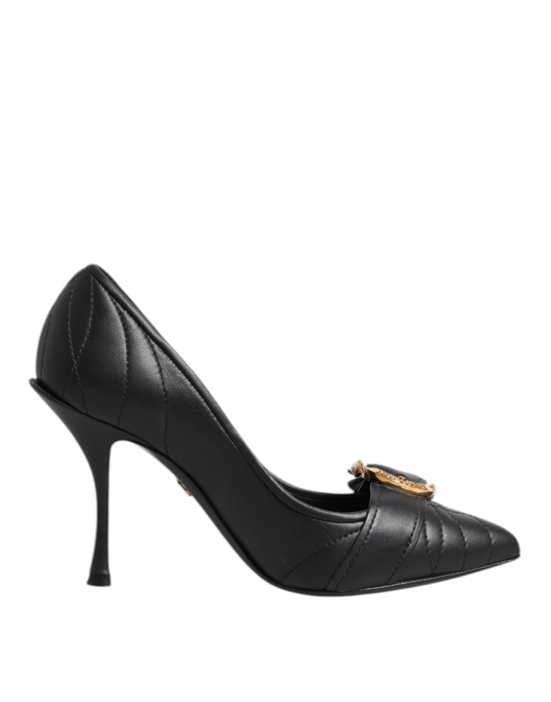Black Devotion Leather Heels Pumps Shoes-Dolce & Gabbana-LabelTerrace.com