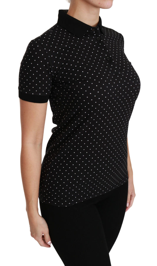 Black Dotted Collared Polo Shirt Cotton Top-Dolce & Gabbana-LabelTerrace.com