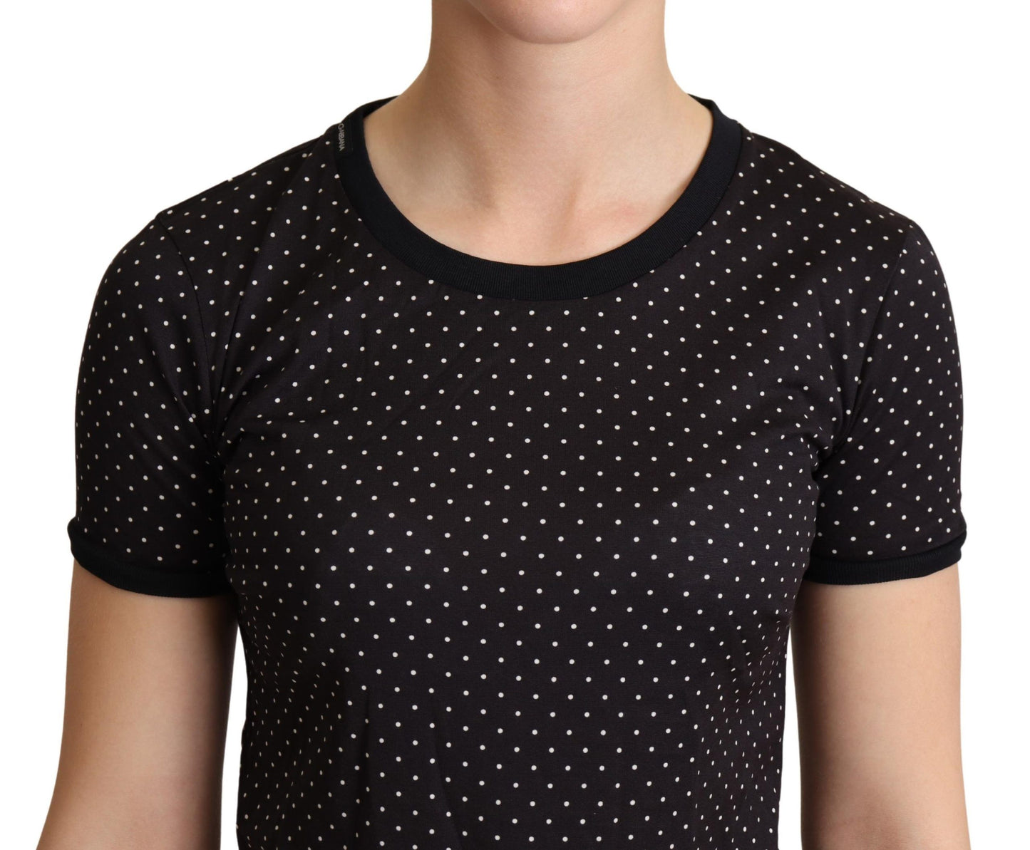 Black Dotted Crewneck Cotton T-shirt-Dolce & Gabbana-LabelTerrace.com