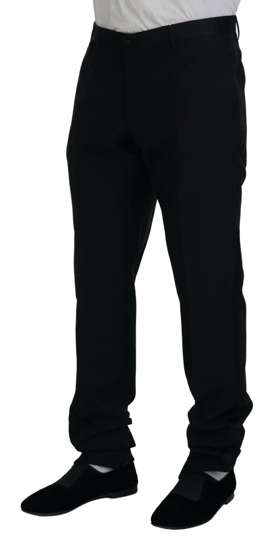 Black Dress Wool Silk Trouser Pants-Dolce & Gabbana-LabelTerrace.com
