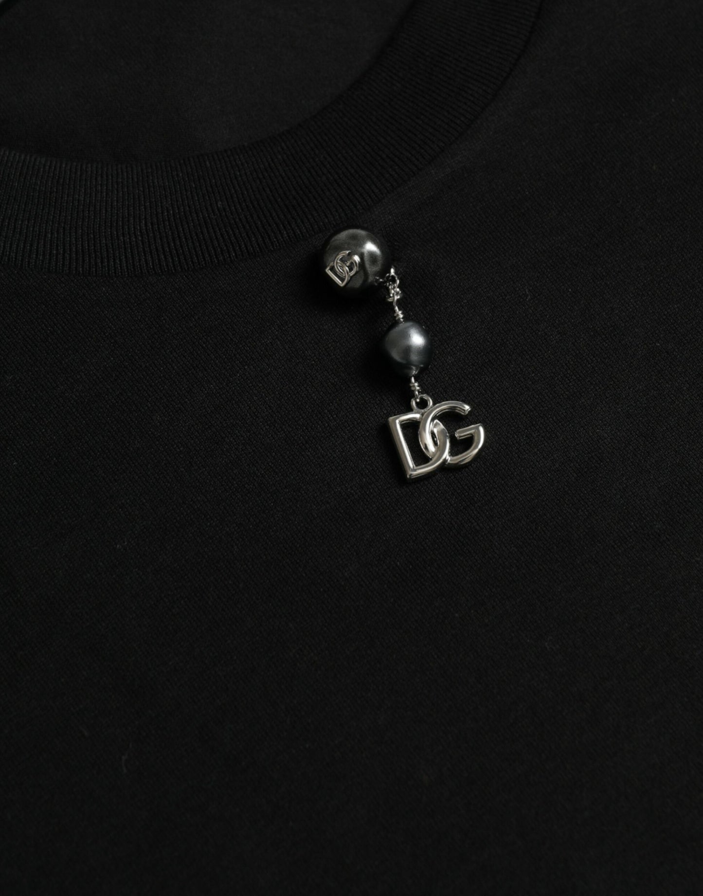 Black Embellished Cotton Crew Neck T-shirt-Dolce & Gabbana-LabelTerrace.com