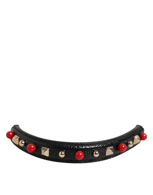 Black Embellished Leather Bag Handle Women Shoulder Strap-Dolce & Gabbana-LabelTerrace.com
