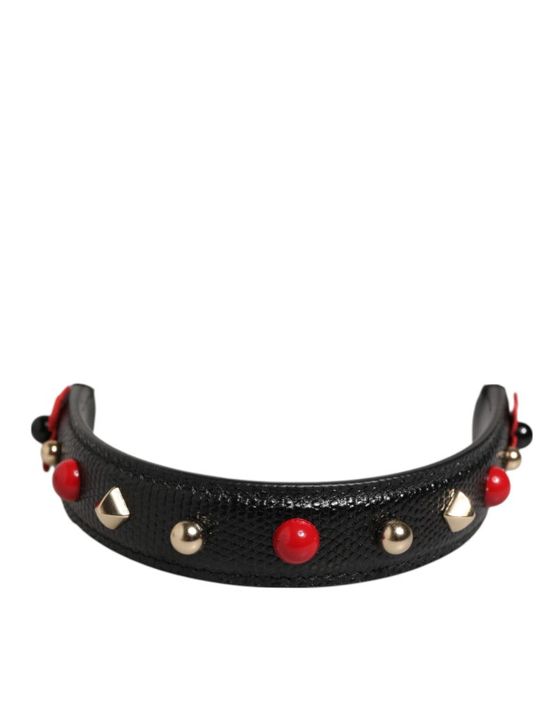 Black Embellished Leather Bag Handle Women Shoulder Strap-Dolce & Gabbana-LabelTerrace.com