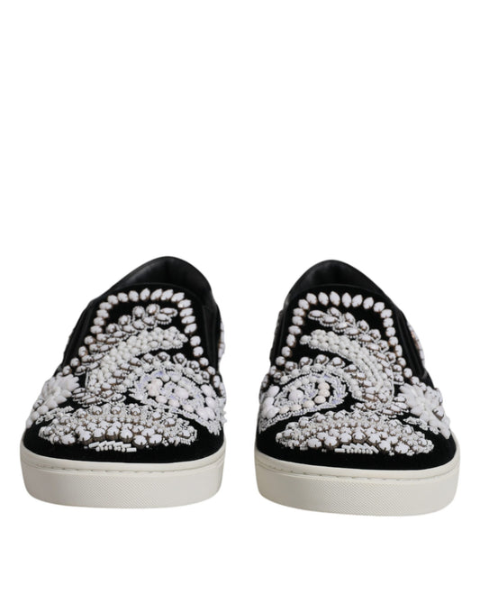 Black Embellished London Men Slip On Shoes-Dolce & Gabbana-LabelTerrace.com