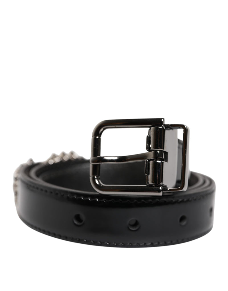 Black Embellished Metal Logo Buckle Belt-Dolce & Gabbana-LabelTerrace.com
