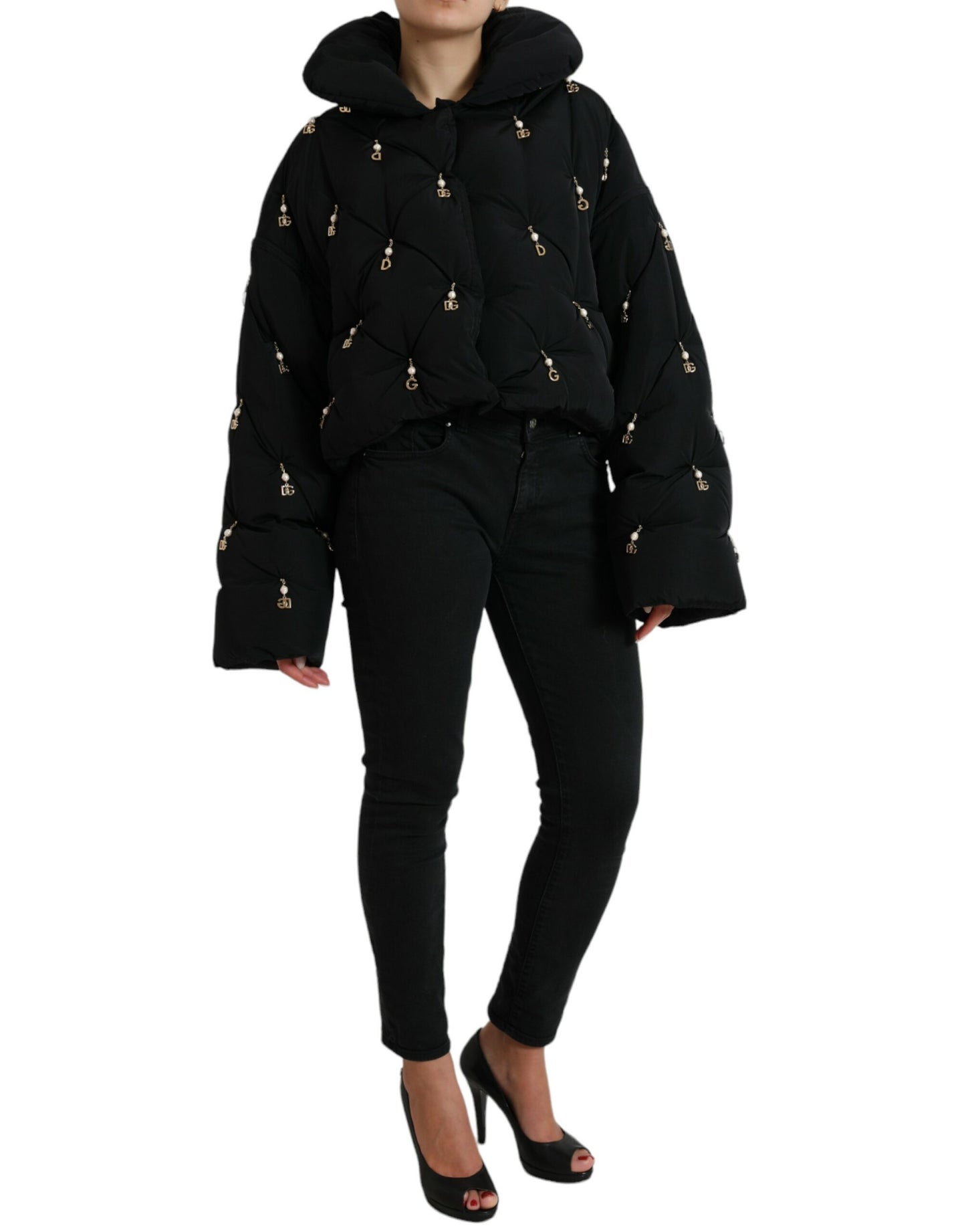 Black Embellished Quilted Shell Bomber Jacket-Dolce & Gabbana-LabelTerrace.com