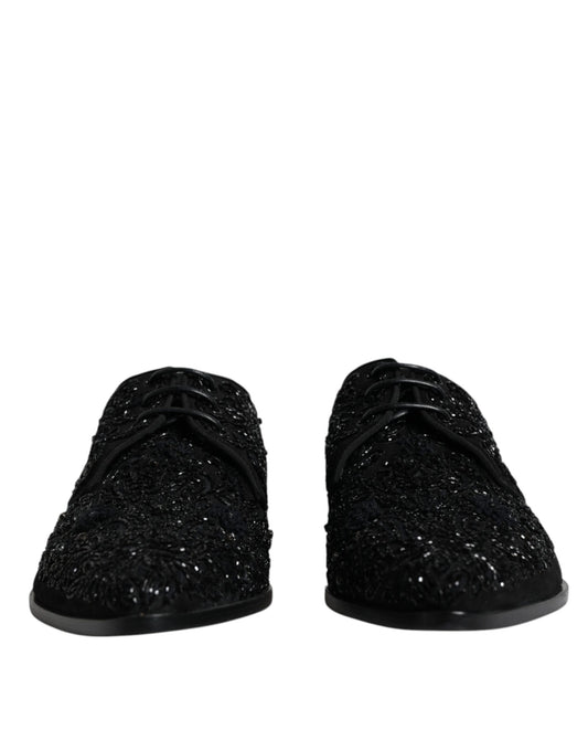 Black Embellished Suede Derby Formal Shoes-Dolce & Gabbana-LabelTerrace.com