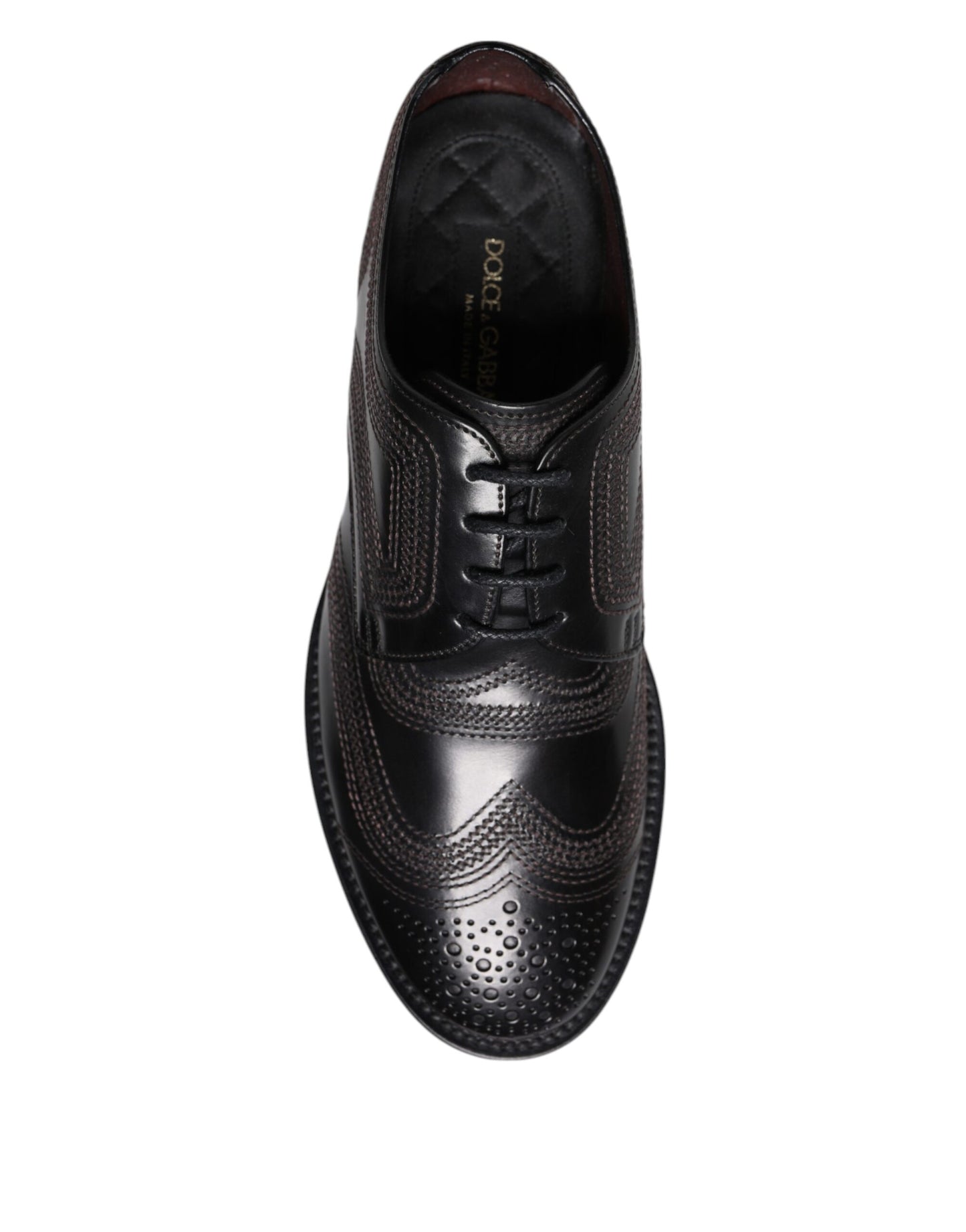 Black Embroidered Classic Leather Derby Dress Shoes-Dolce & Gabbana-LabelTerrace.com