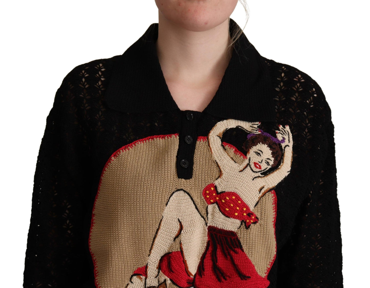 Black Embroidered Knitted Cotton Sweater-Dolce & Gabbana-LabelTerrace.com