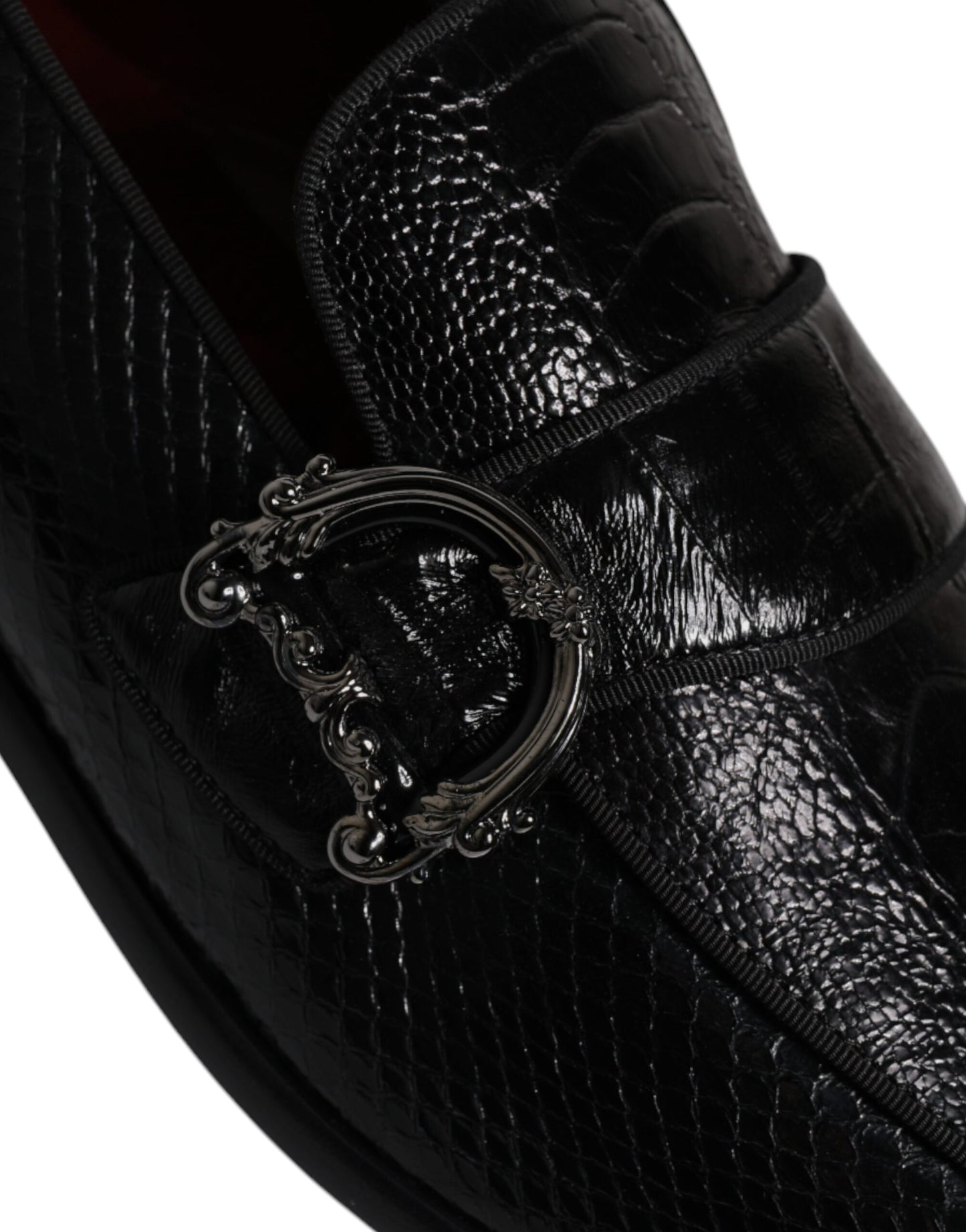 Black Exotic Leather DG Logo Loafers Formal Dress Shoes-Dolce & Gabbana-LabelTerrace.com