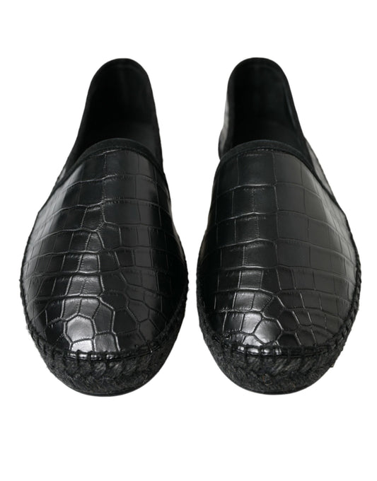 Black Exotic Leather Espadrilles Slip On Shoes-Dolce & Gabbana-LabelTerrace.com