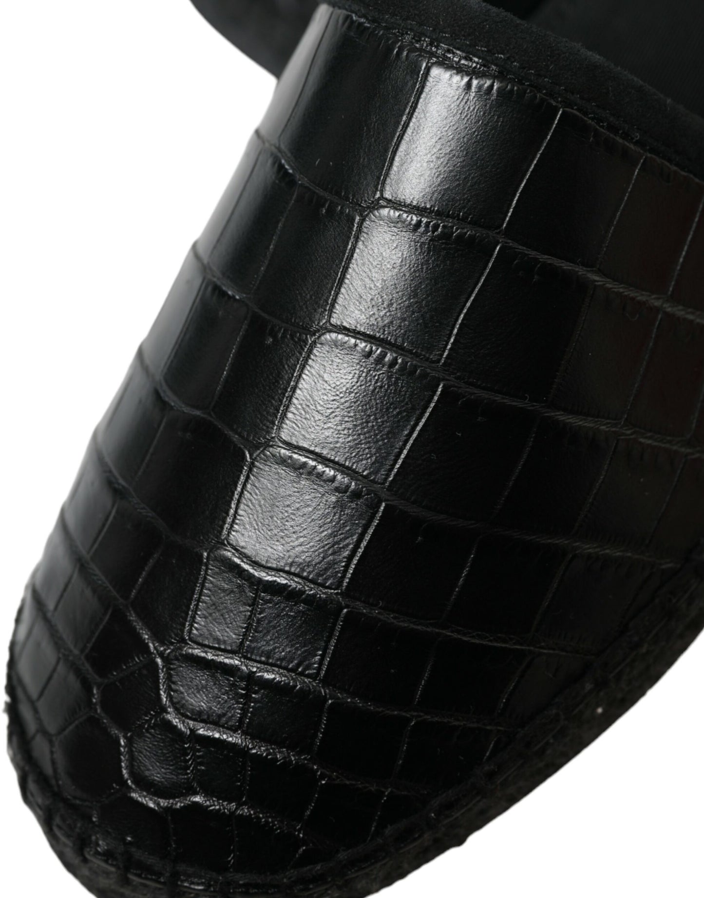 Black Exotic Leather Espadrilles Slip On Shoes-Dolce & Gabbana-LabelTerrace.com