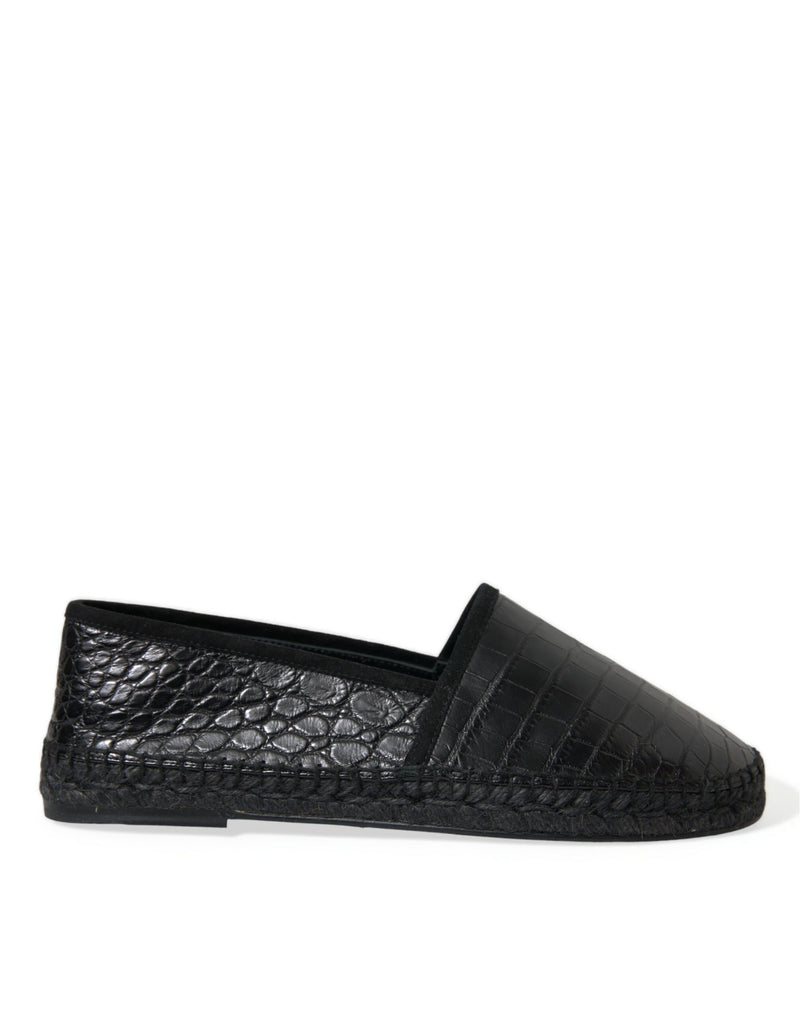 Black Exotic Leather Espadrilles Slip On Shoes-Dolce & Gabbana-LabelTerrace.com