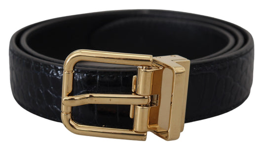 Black Exotic Leather Gold Metal Buckle Belt-Dolce & Gabbana-LabelTerrace.com