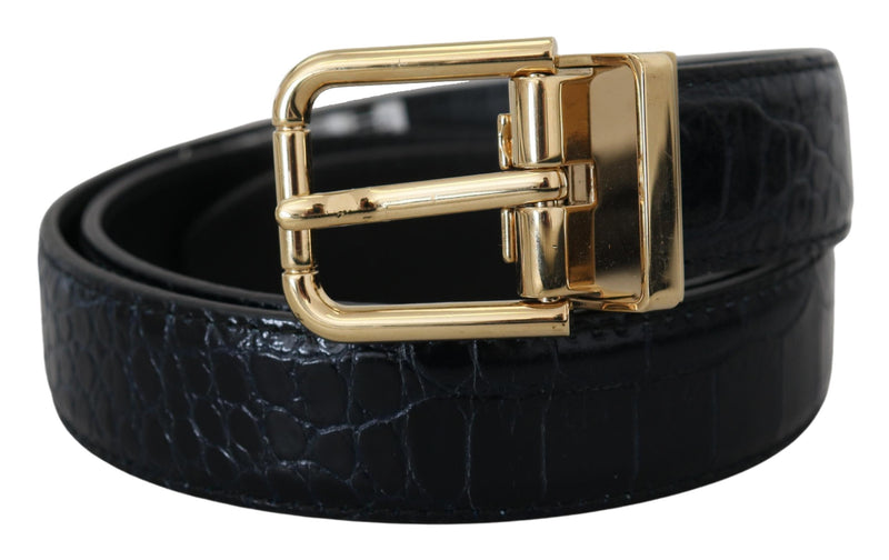 Black Exotic Leather Gold Metal Buckle Belt-Dolce & Gabbana-LabelTerrace.com