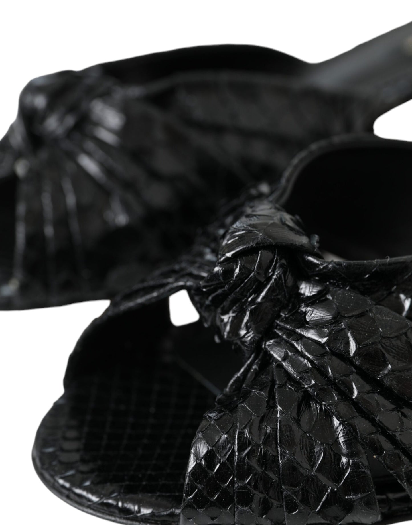 Black Exotic Leather Heels Slides Shoes-Dolce & Gabbana-LabelTerrace.com