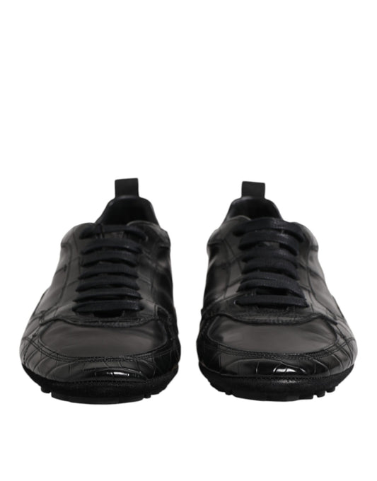 Black Exotic Leather Low Top Sneakers Shoes-Dolce & Gabbana-LabelTerrace.com