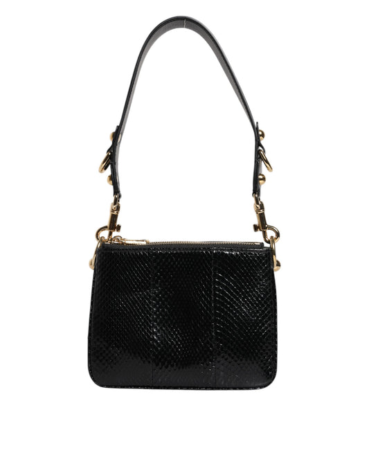 Black Exotic Leather Shoulder Sling Clutch Bag-Dolce & Gabbana-LabelTerrace.com