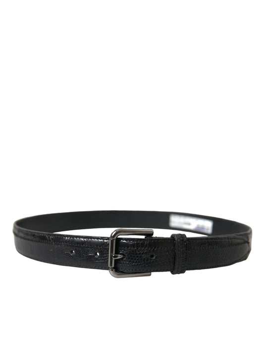 Black Exotic Leather Silver Metal Buckle Belt-Dolce & Gabbana-LabelTerrace.com