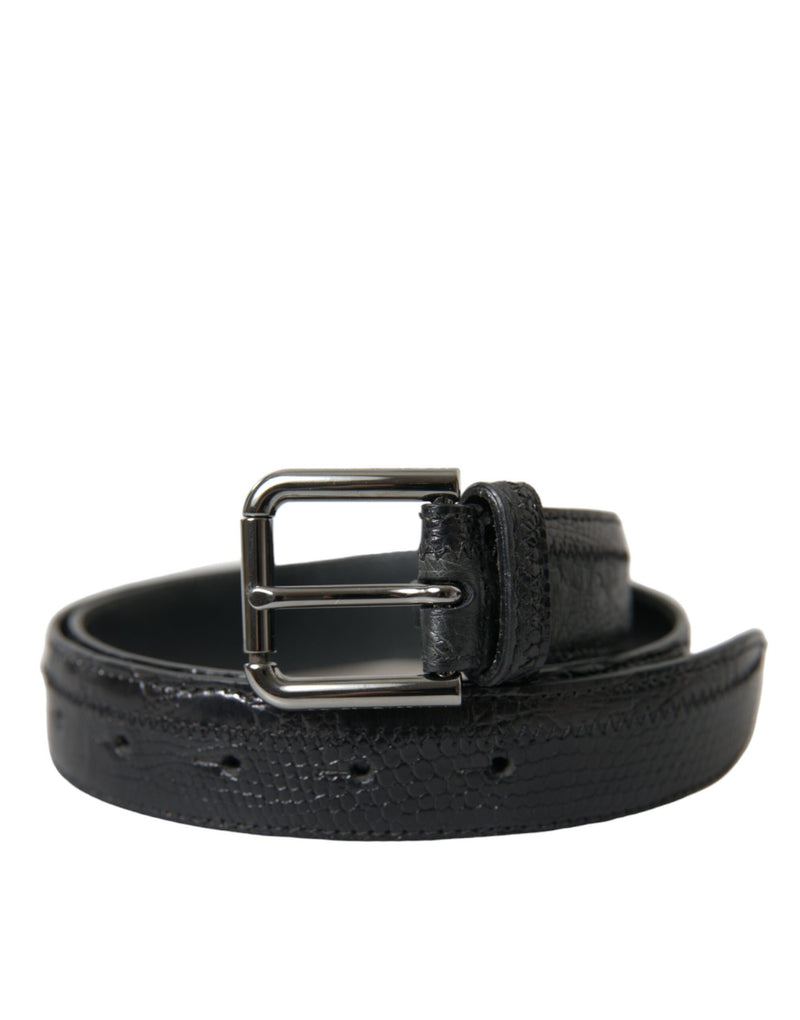 Black Exotic Leather Silver Metal Buckle Belt-Dolce & Gabbana-LabelTerrace.com