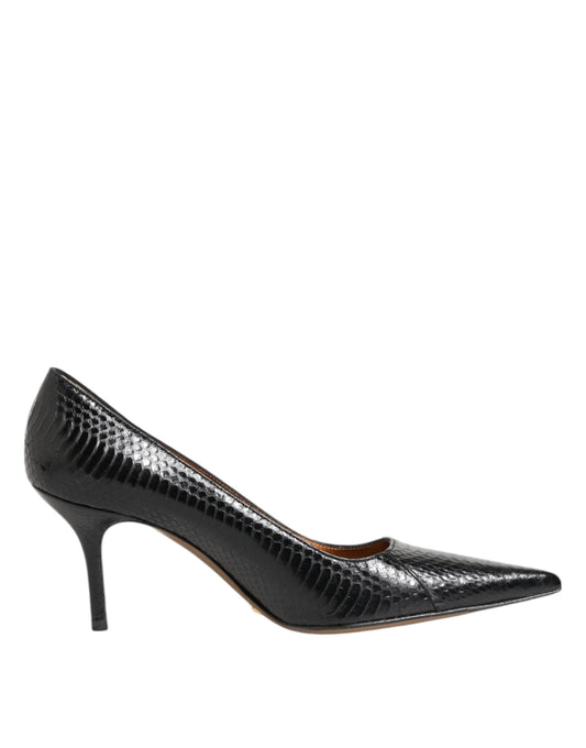 Black Exotic Leather Stiletto Pumps Shoes-Dolce & Gabbana-LabelTerrace.com