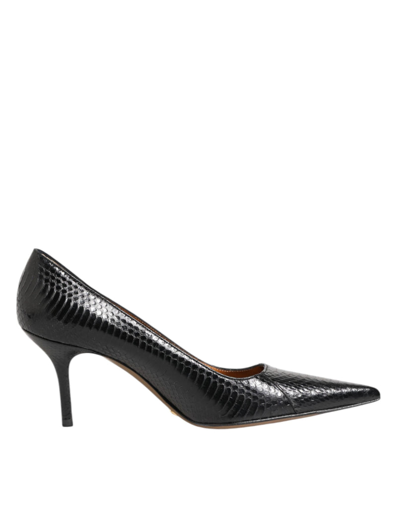 Black Exotic Leather Stiletto Pumps Shoes-Dolce & Gabbana-LabelTerrace.com