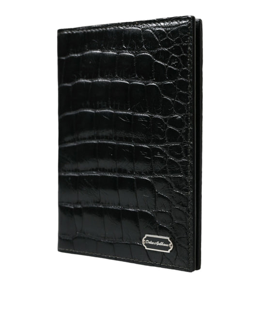 Black Exotic Skin Leather Long Bifold Passport Holder-Dolce & Gabbana-LabelTerrace.com