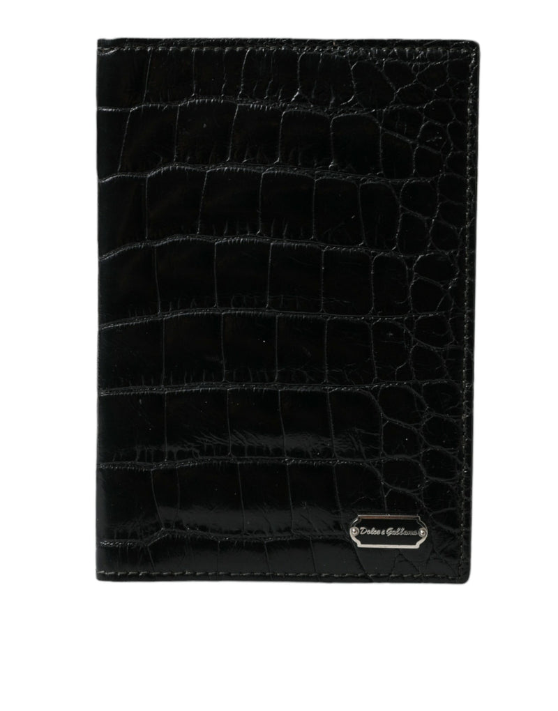 Black Exotic Skin Leather Long Bifold Passport Holder-Dolce & Gabbana-LabelTerrace.com