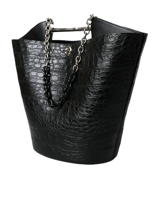 Black Exotic Skin Leather Maxi Bucket Tote Purse Bag-Balenciaga-LabelTerrace.com