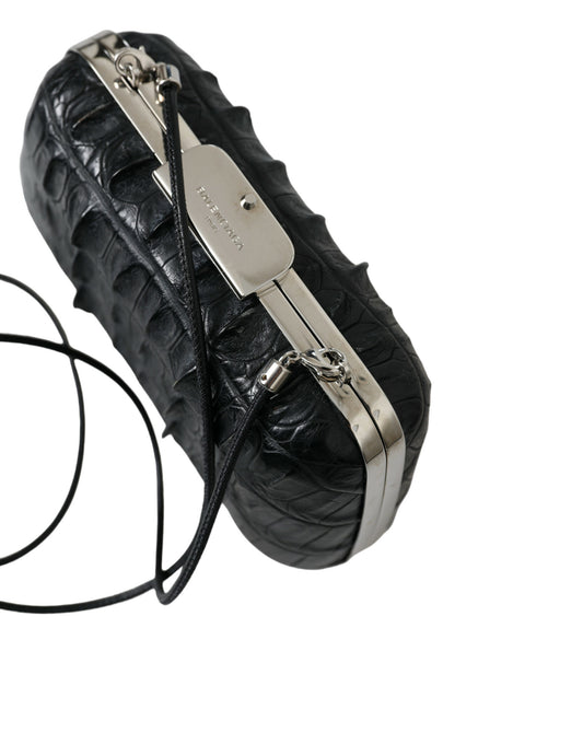 Black Exotic Skin Leather Shoulder Crossbody Box Clutch Bag-Balenciaga-LabelTerrace.com