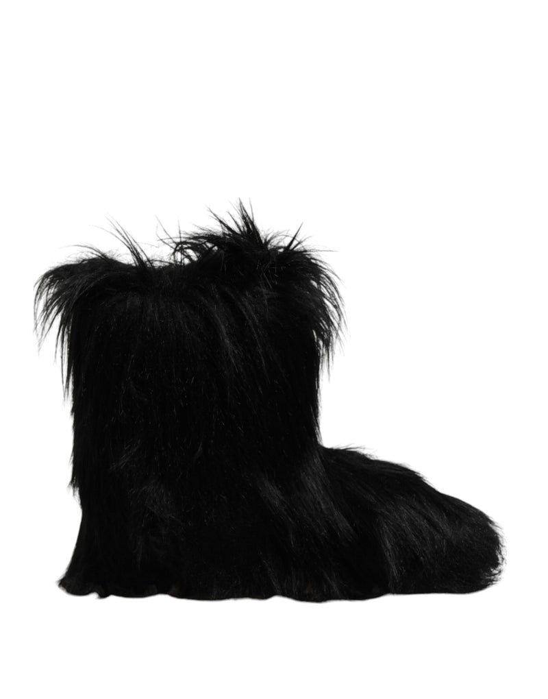 Black Faux Fur Mid Calf Boots Shoes-Dolce & Gabbana-LabelTerrace.com