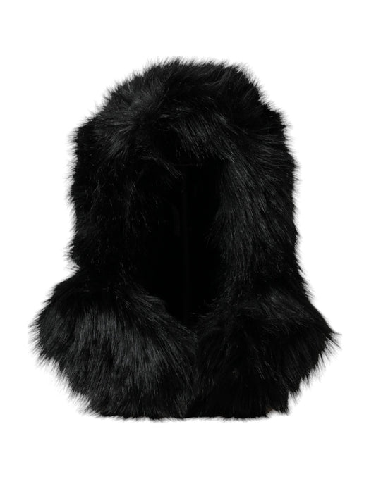 Black Faux Fur Whole Head Wrap Hat-Dolce & Gabbana-LabelTerrace.com