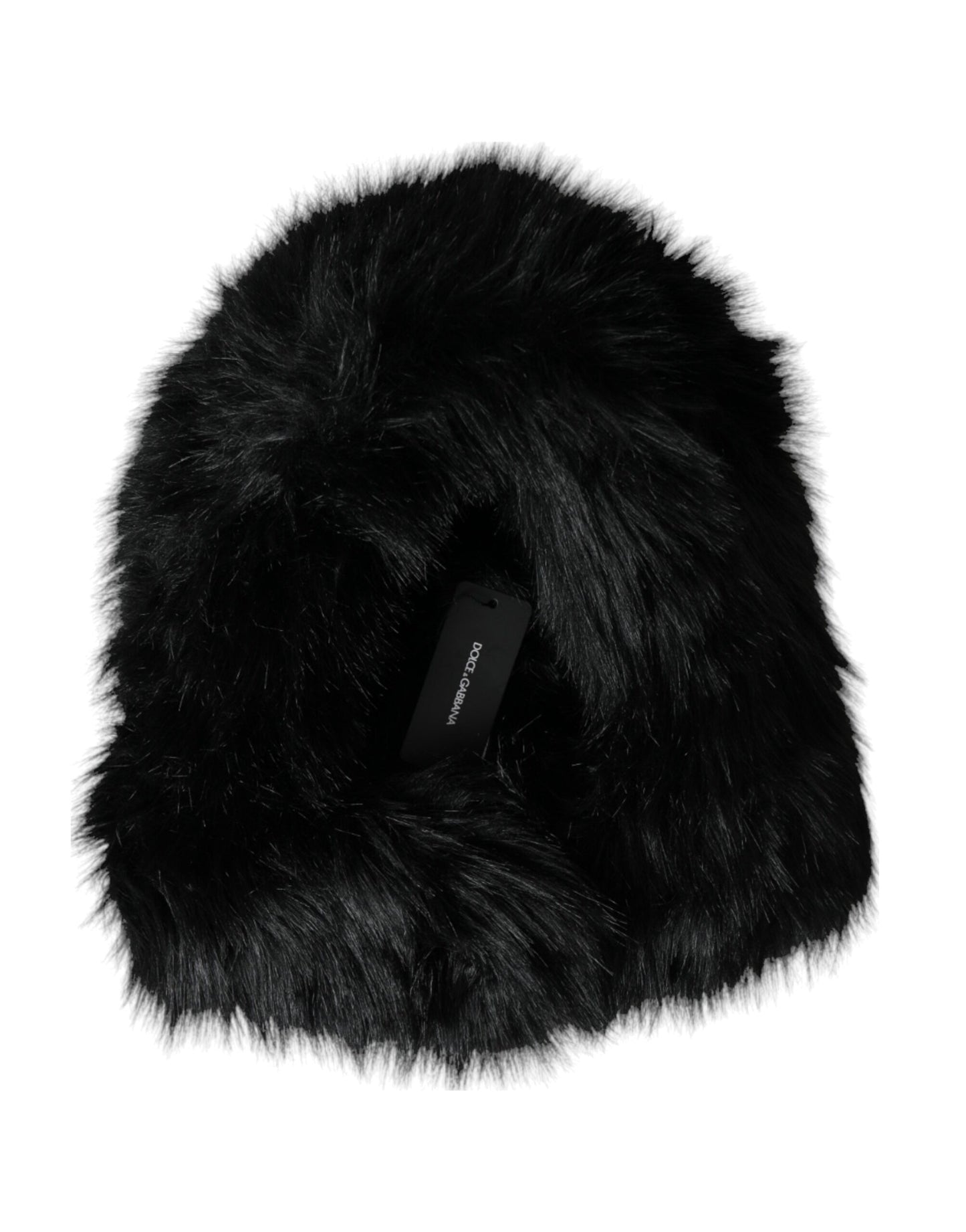 Black Faux Fur Whole Head Wrap Hat-Dolce & Gabbana-LabelTerrace.com