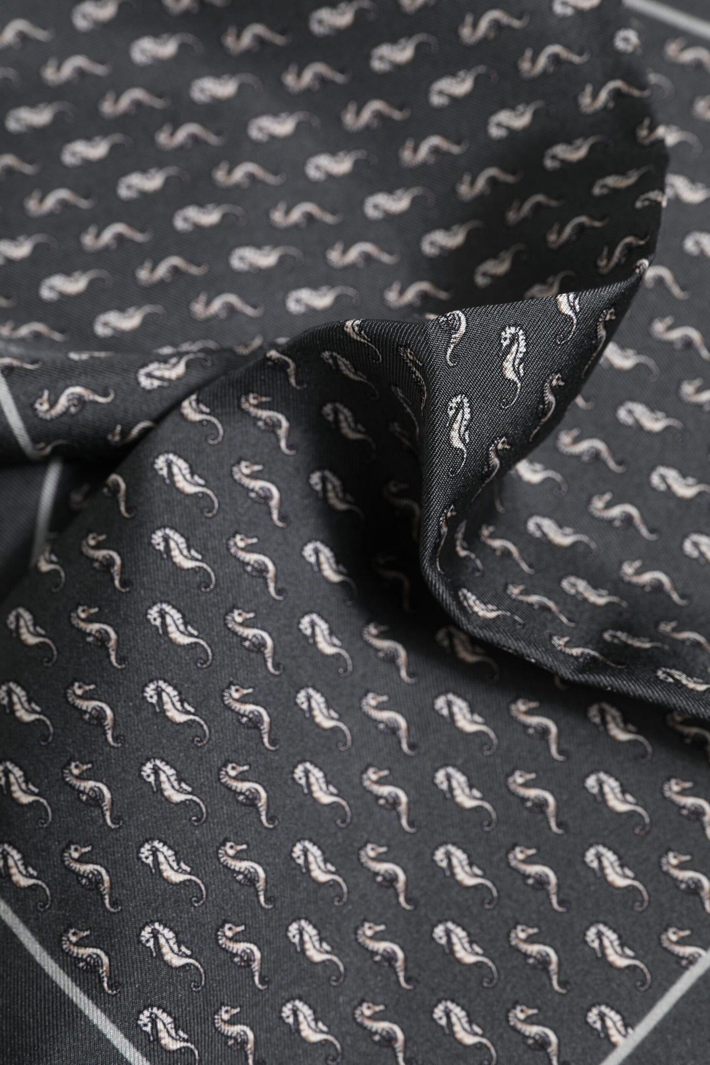 Black Fish Print Silk Square Men Foulard Scarf-Dolce & Gabbana-LabelTerrace.com