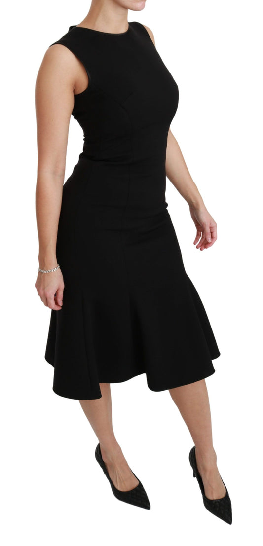 Black Fit Flare Wool Stretch Sheath Dress-Dolce & Gabbana-LabelTerrace.com
