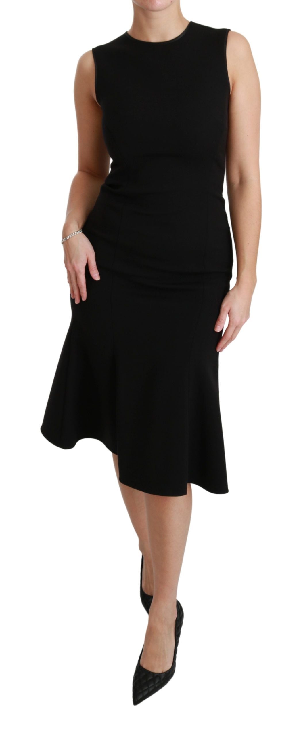 Black Fit Flare Wool Stretch Sheath Dress-Dolce & Gabbana-LabelTerrace.com