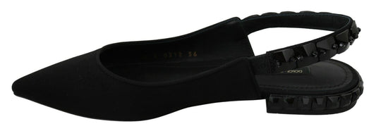 Black Flats Slingback Charmeuse Shoes-Dolce & Gabbana-LabelTerrace.com