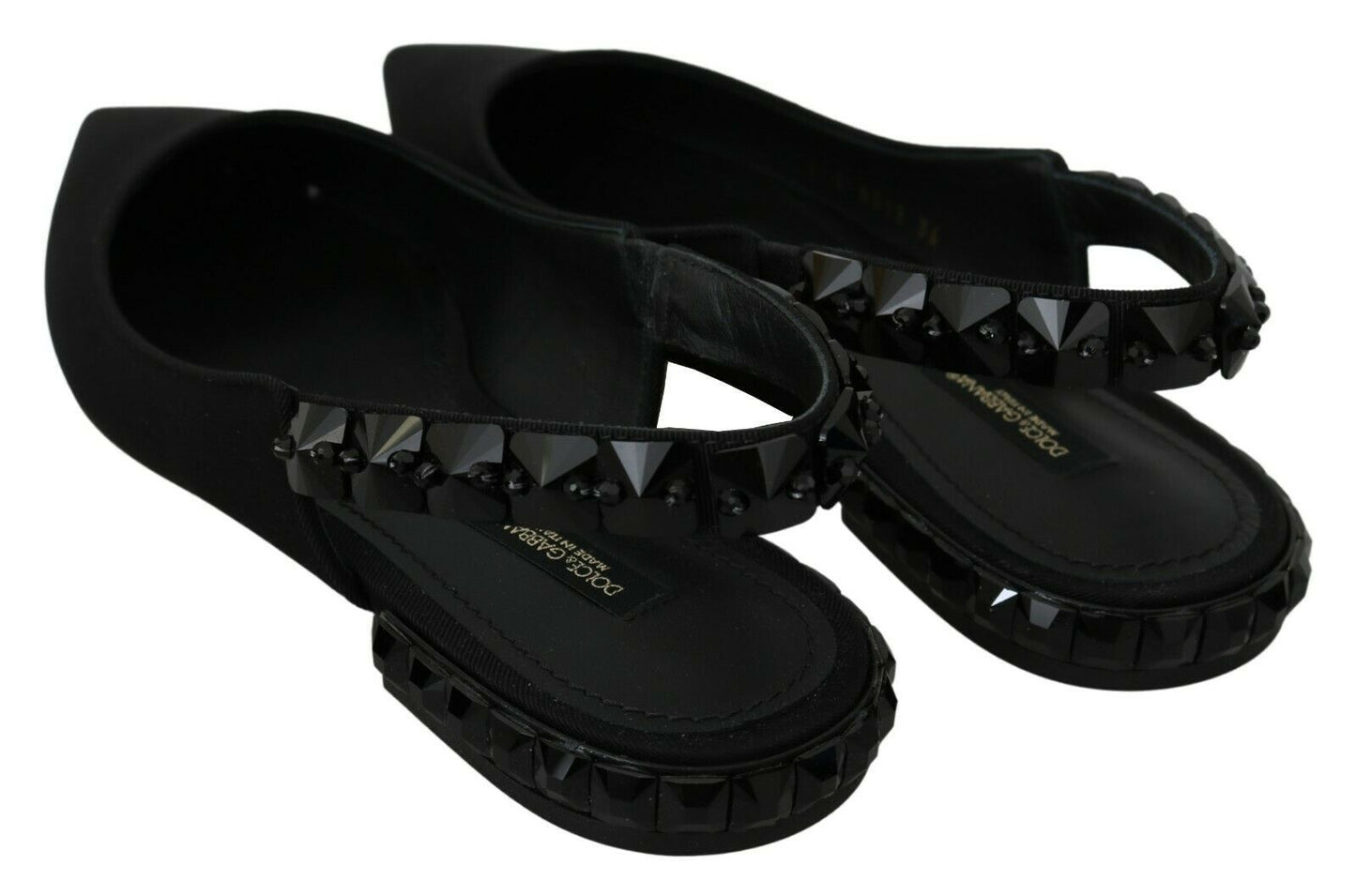 Black Flats Slingback Charmeuse Shoes-Dolce & Gabbana-LabelTerrace.com
