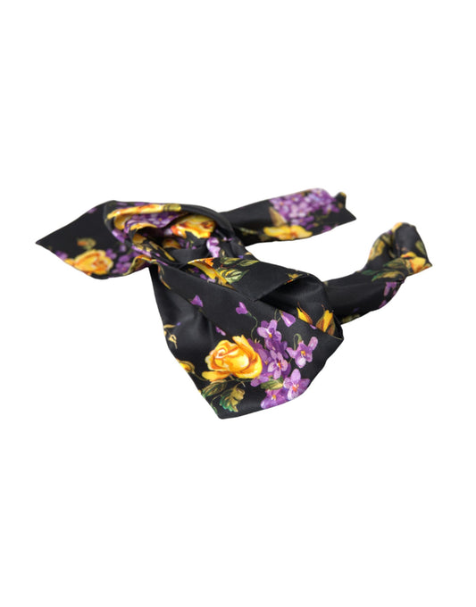 Black Floral Applique Silk Women Headband Diadem-Dolce & Gabbana-LabelTerrace.com