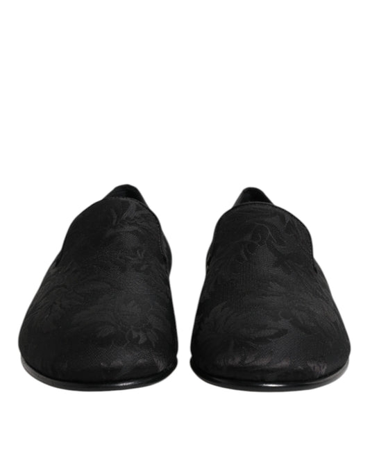 Black Floral Brocade Loafers Men Dress Shoes-Dolce & Gabbana-LabelTerrace.com