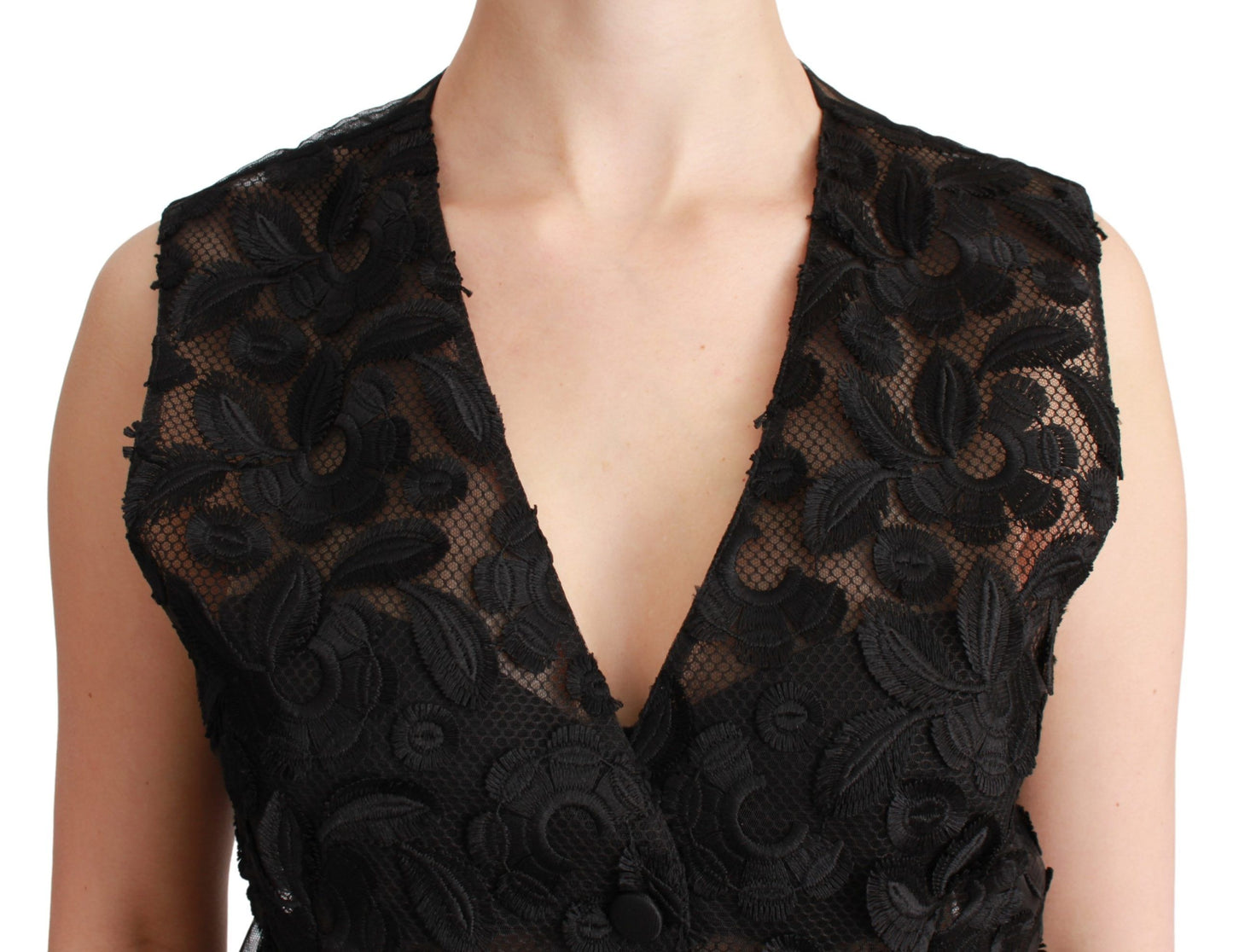 Black Floral Brocade Top Gilet Waistcoat-Dolce & Gabbana-LabelTerrace.com