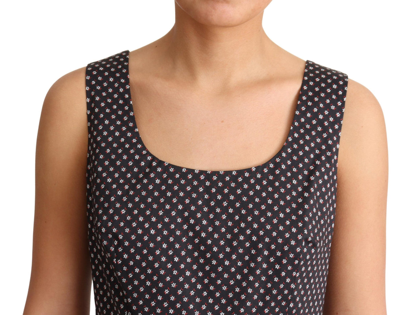 Black Floral Cotton A-Line Stretch Dress-Dolce & Gabbana-LabelTerrace.com