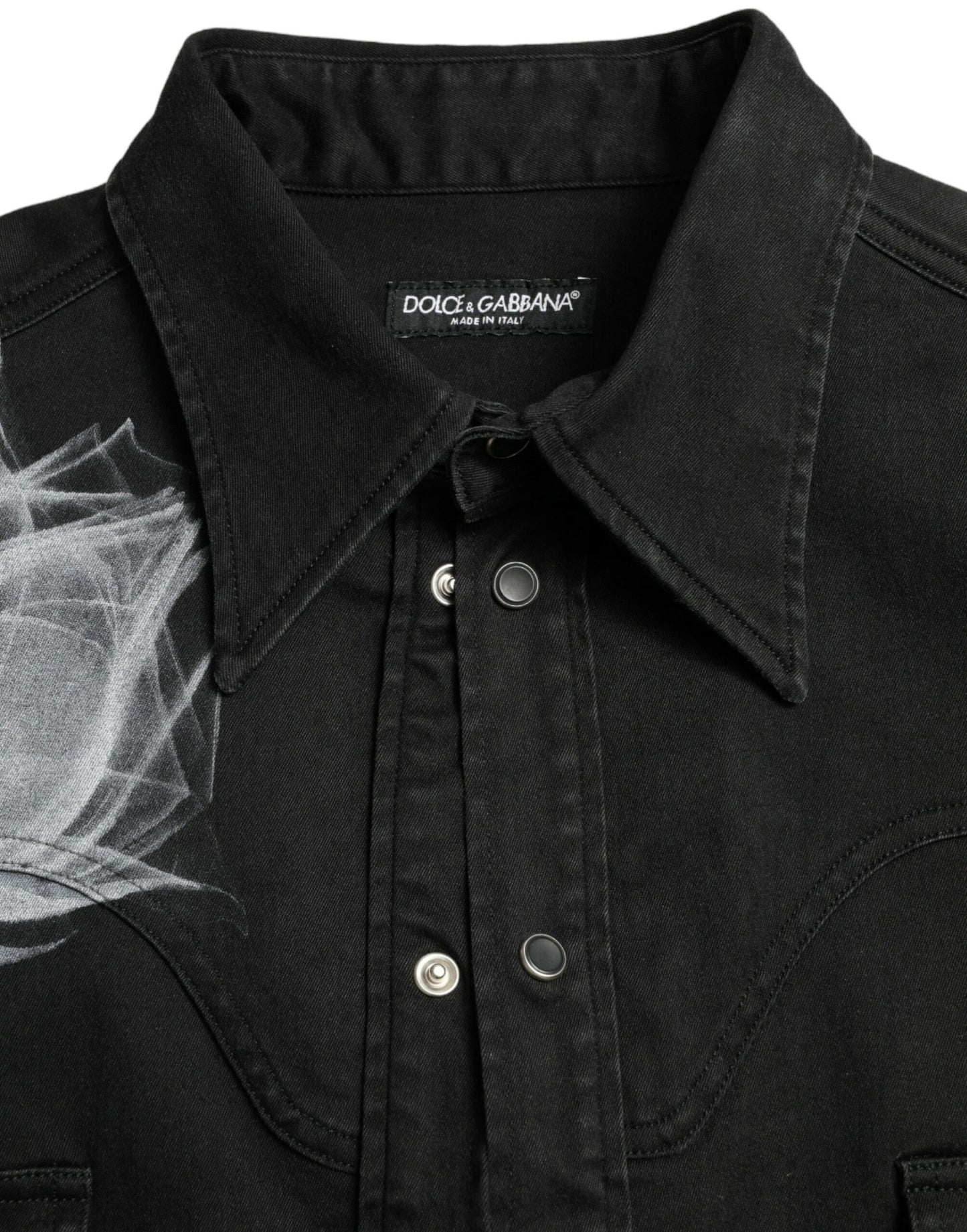 Black Floral Cotton Collared Dress Shirt-Dolce & Gabbana-LabelTerrace.com