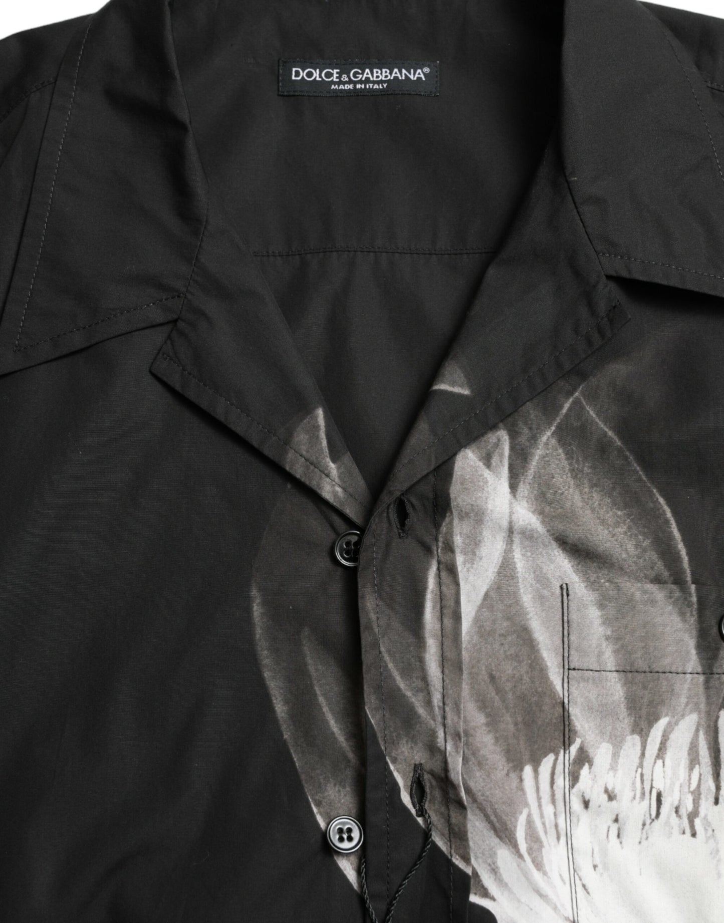 Black Floral Cotton Collared Long Sleeves Men Shirt-Dolce & Gabbana-LabelTerrace.com