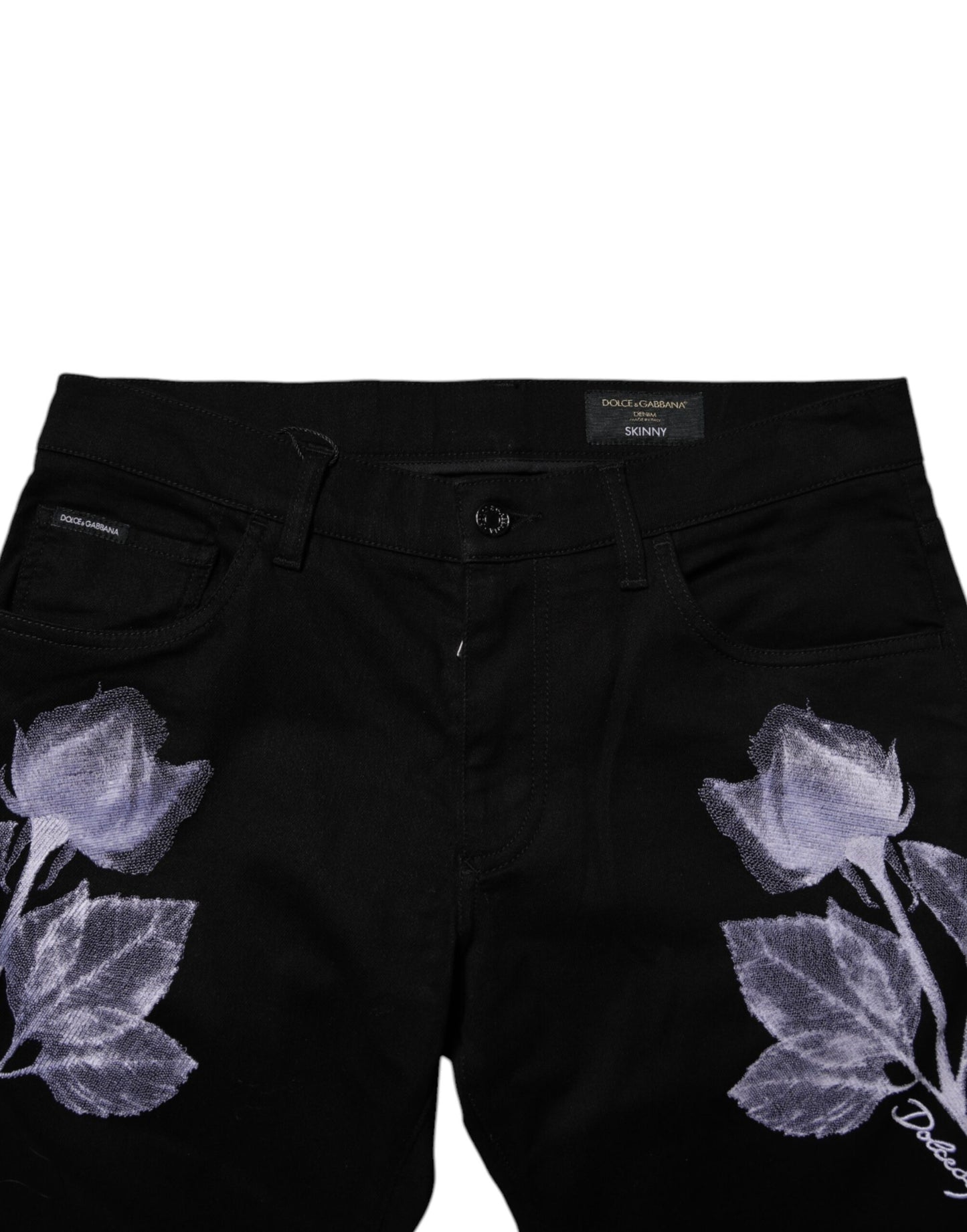 Black Floral Cotton Skinny Men Denim Jeans-Dolce & Gabbana-LabelTerrace.com