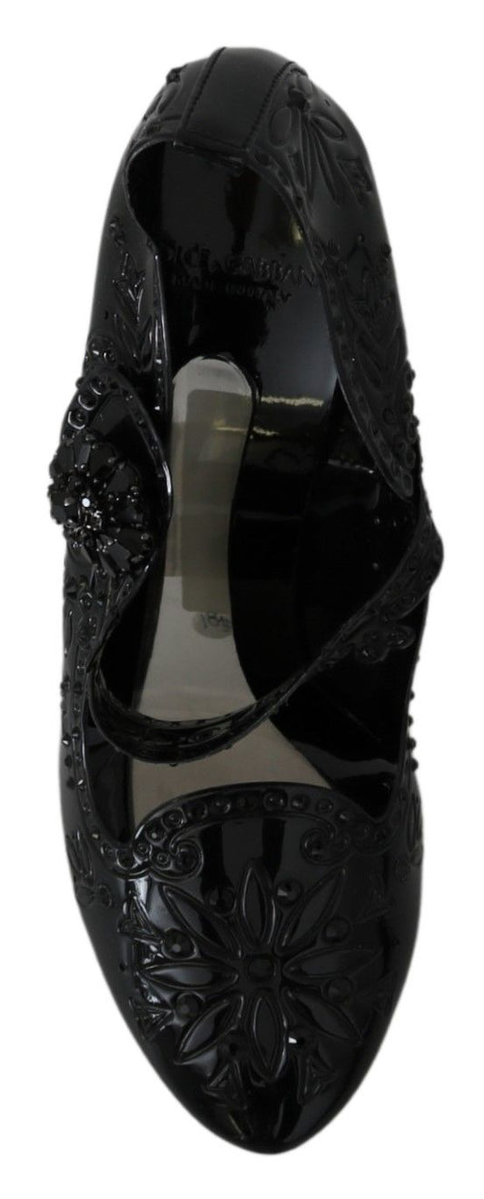 Black Floral Crystal CINDERELLA Heels Shoes-Dolce & Gabbana-LabelTerrace.com